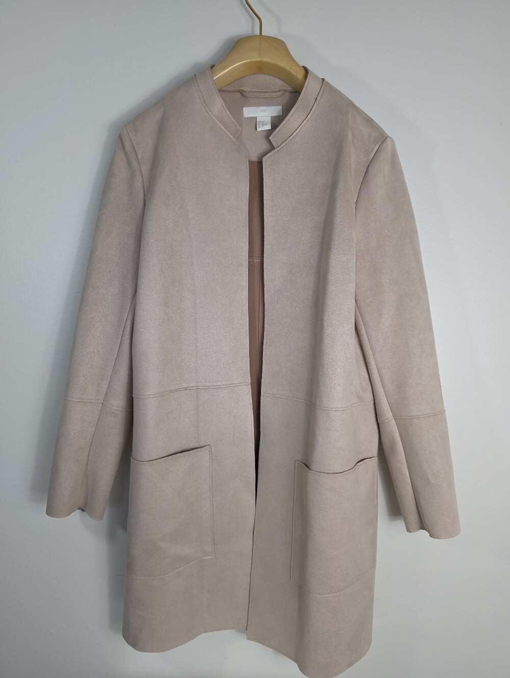 H&M Light Pink Collarless Open-Front Coat